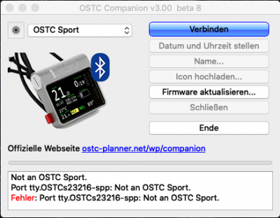 OSTC Campanion Error Log shows &quot;Not an OSTC Sport&quot;